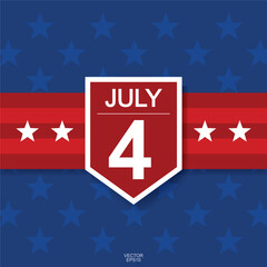 4th of July background for USA(United States of America) Independence Day with blue background and American flag. Vector.