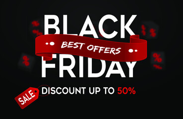 Fototapeta na wymiar Black Friday super sale limited offer, red and black abstract banner layout in flat Free design Vector template with dark black background.