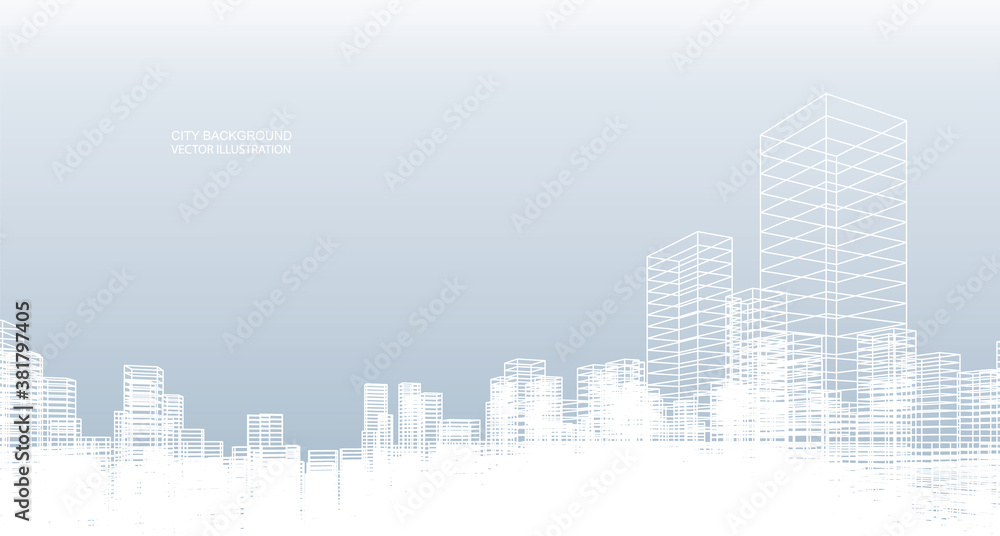 Aufkleber abstract wireframe city background. perspective 3d render of building wireframe. vector.