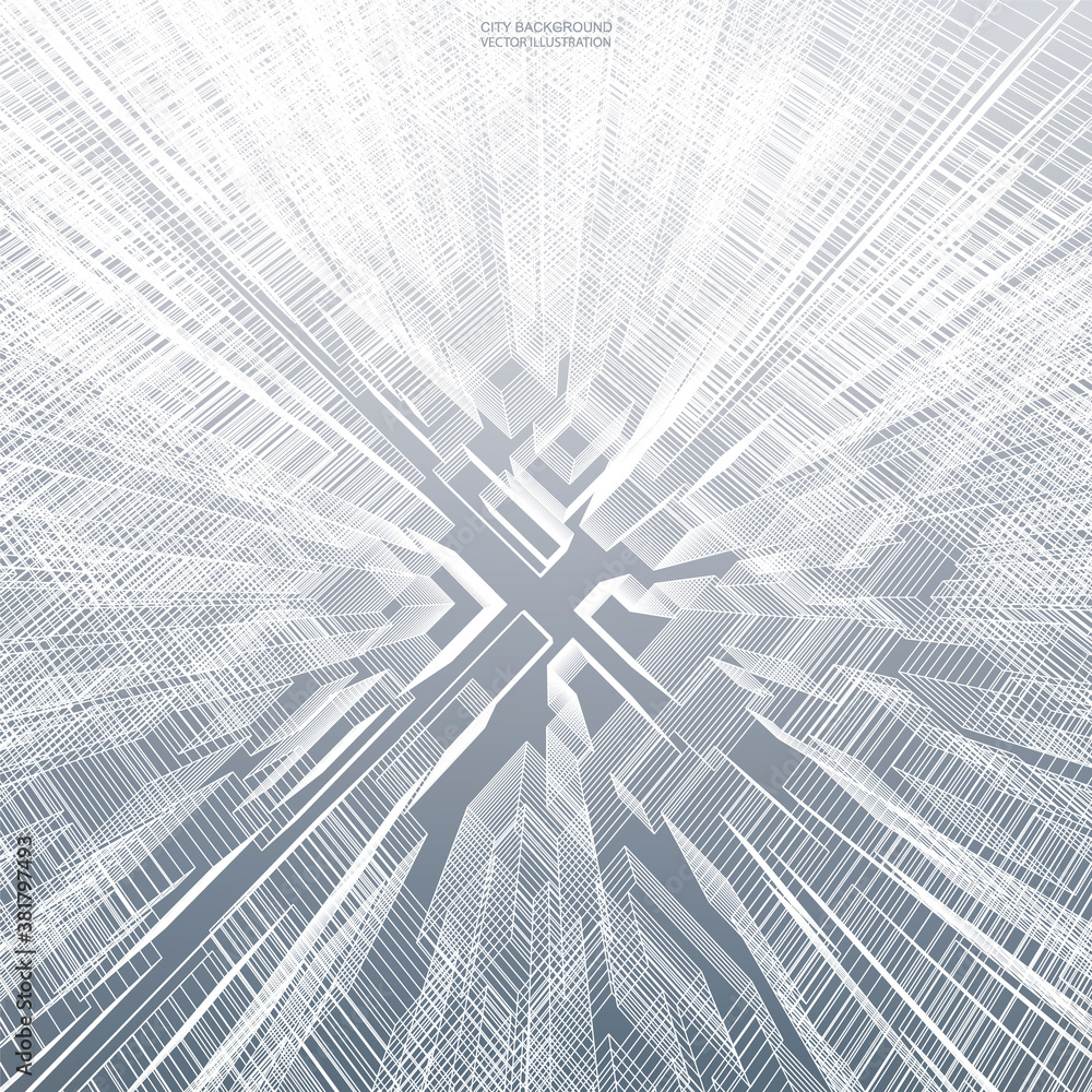 Poster abstract virtual zoom of wireframe for background. perspective 3d render of building wireframe. vect