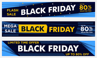 set of Black Friday event banners and background template in yellow and blue color