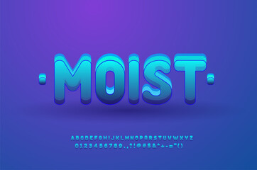 Rounded Alphabet. Retro Typography with with highlight blue gradient color and shadow effect.