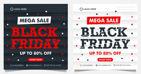 Black Friday event banners, background and social media template in black and white colors