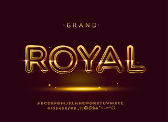 Gold bold typeface Elegant and shiny Gold Colored Metal Chrome alphabet font. Typography classic style golden font set for logo, Poster, Invitation.