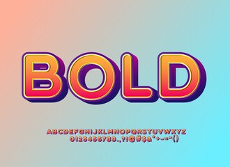 Rounded Bold Font Effect, Colorful Typography Alphabet with with highlight gradient color and shadow effect.