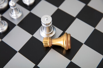 Chess pieces on the chess board are facing each other