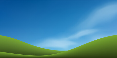 Obraz premium Green grass hill or mountain with blue sky. Abstract background park and outdoor for landscape design idea. Vector.