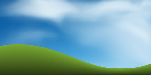 Obraz premium Green grass hill or mountain with blue sky. Abstract background park and outdoor for landscape design idea. Vector.