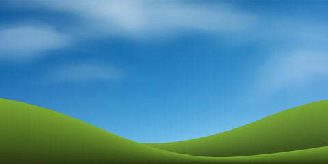 Obraz na płótnie Canvas Green grass hill or mountain with blue sky. Abstract background park and outdoor for landscape design idea. Vector.