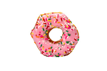 Pink Sprinkled Donut on White Background