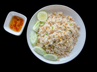 Plain fried rice die cut on black isolated
