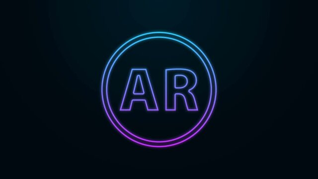 Glowing neon line Ar, augmented reality icon isolated on black background. 4K Video motion graphic animation