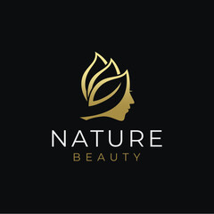 Nature Beauty woman face leaf logo design