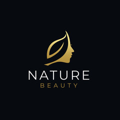 Nature Beauty woman face leaf logo design