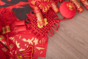 Various ornaments and red envelopes for Chinese New Year