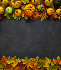 Naklejka na ściany i meble Autumn Pumpkin Thanksgiving Background - top view