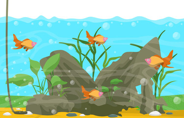 Fototapeta na wymiar Beautiful Aquarium Fish Colorful Reef Water Plant Illustration
