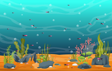 Fototapeta na wymiar Beautiful Aquarium Fish Colorful Reef Water Plant Illustration