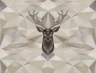 Deer on a background of geometry, brown shades - obrazy, fototapety, plakaty
