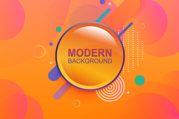 Obraz premium Abstract orange composition, various geometric shapes, stripes and a round frame with a blue border