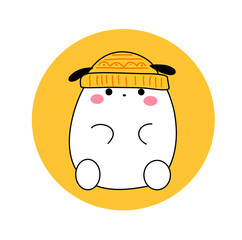 hand drawn illustration of a puppy with cozy hat