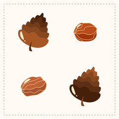 Pine cone and nut cartoon icon. Autumn harvest. Vector EPS10 illustration isolated on white background.