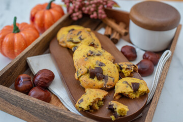 sweet home made pumpkin chocolate chip cookies