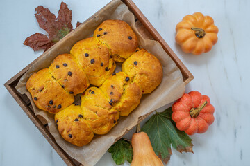 sweet home made pumpkin scones with chocolate