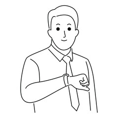 Businessman look at his watch to check the time