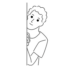 Boy hides behind the wall