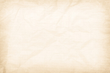 Brown recycled paper crumpled texture background. Cream Old vintage page or grunge vignette parchment old blank newspaper. Pattern empty rough cardboard creased grunge surface backdrop with space.