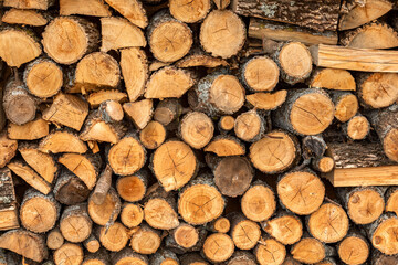 Closeup of Stack of Chopped Firewood