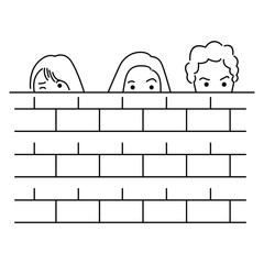 Man and woman hide behind the wall