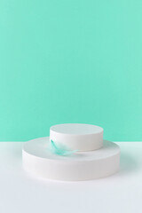 Mock up background with podium for product display and feather
