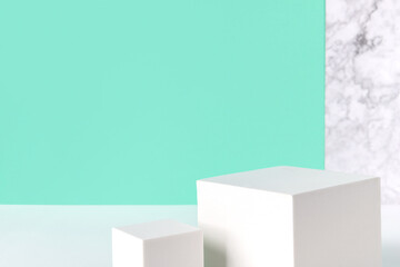 Abstract background mock up with podium for product display on turquoise