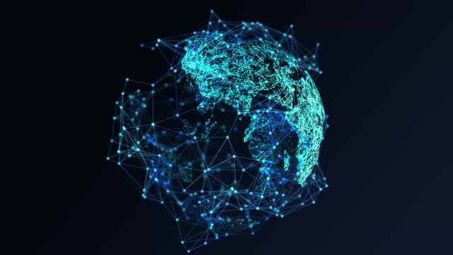 Digital Planet Earth Globe Hud Particles Rotating Loop Animation With Alpha. Social Future Network Technology Data Network. Global World Big data Connection .