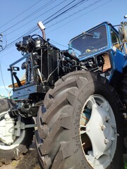 repair of the tractor. a tractor with a disassembled engine