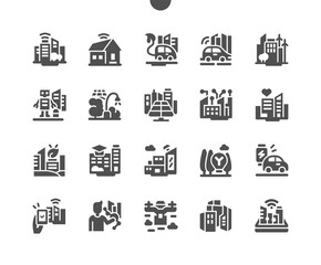 Smart city technology. Wireless technology, telecommunication, internet of things concept, smart city connect. Eco green city. Communication and networking. Vector Solid Icons. Simple Pictogram