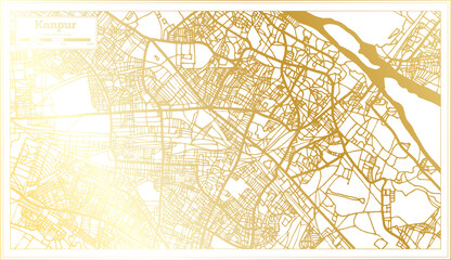 Kanpur India City Map in Retro Style in Golden Color. Outline Map.