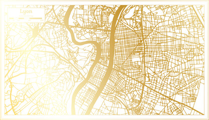 Lyon France City Map in Retro Style in Golden Color. Outline Map.