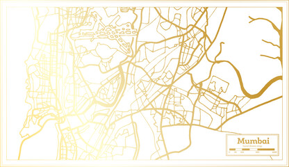 Mumbai India City Map in Retro Style in Golden Color. Outline Map.