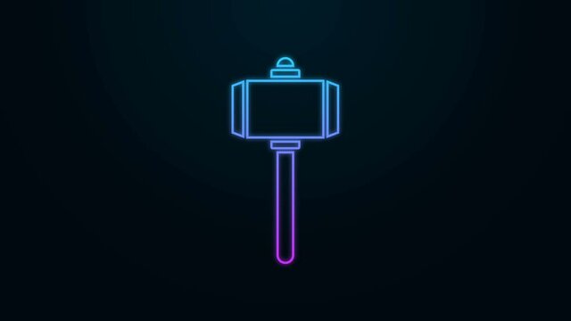 Glowing neon line Battle hammer icon isolated on black background. 4K Video motion graphic animation