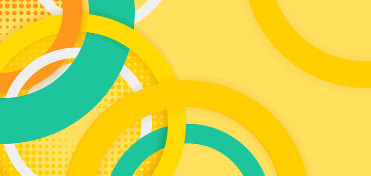 Hipster modern geometric abstract background. Bright yellow banner with with yellow and green rings, textured background. Business template for a bright color. 