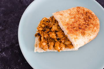 plant-based food, vegan butter bean and cauliflower sandwich with paprika and mixed spices