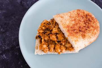 plant-based food, vegan butter bean and cauliflower sandwich with paprika and mixed spices