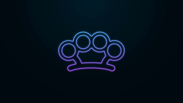 Glowing neon line Brass knuckles icon isolated on black background. 4K Video motion graphic animation