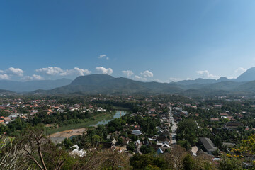 Viewpoint and landscape in Luang Prabang Laos, Top view of Luang Prabang city before sunset is so beautiful.