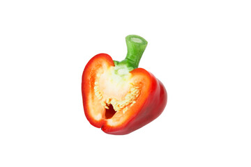 Red raw bell pepper, white background