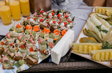 snacks on the buffet table in the restaurant
