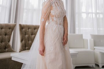 Fototapeta na wymiar bride in a beautiful wedding dress and veil
